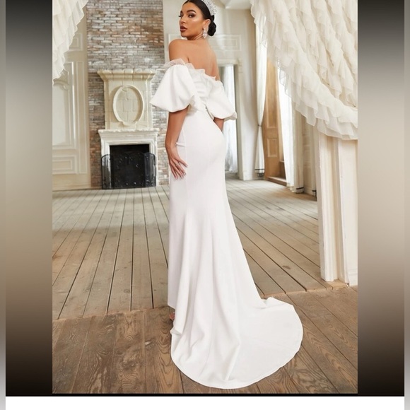 Elegant Off-Shoulder White mermaid Gown Wedding dress NEW - Picture 2 of 5